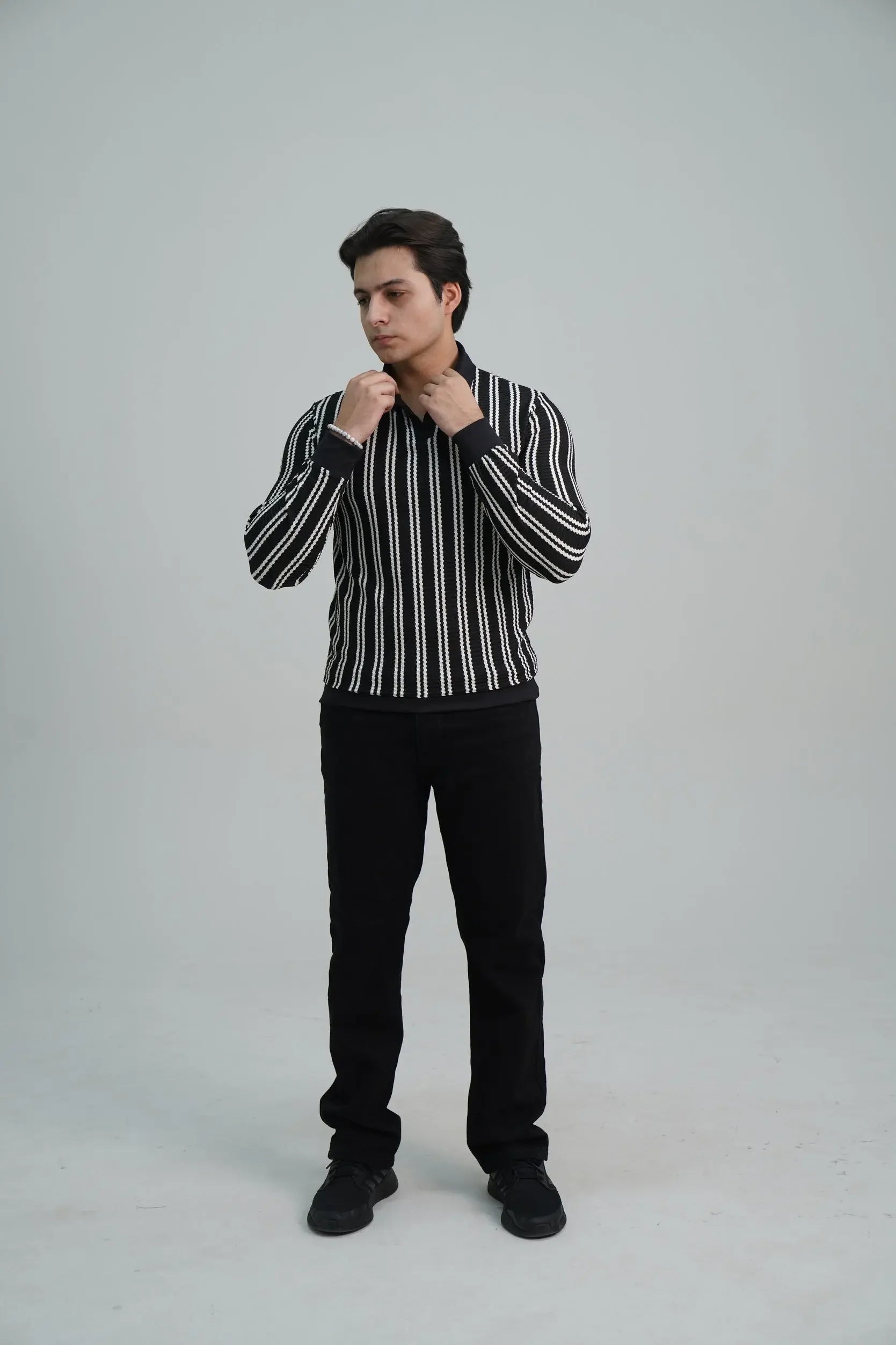 Pair Pent Pure Black Shirt Black with White Stripes - Pasand Hai