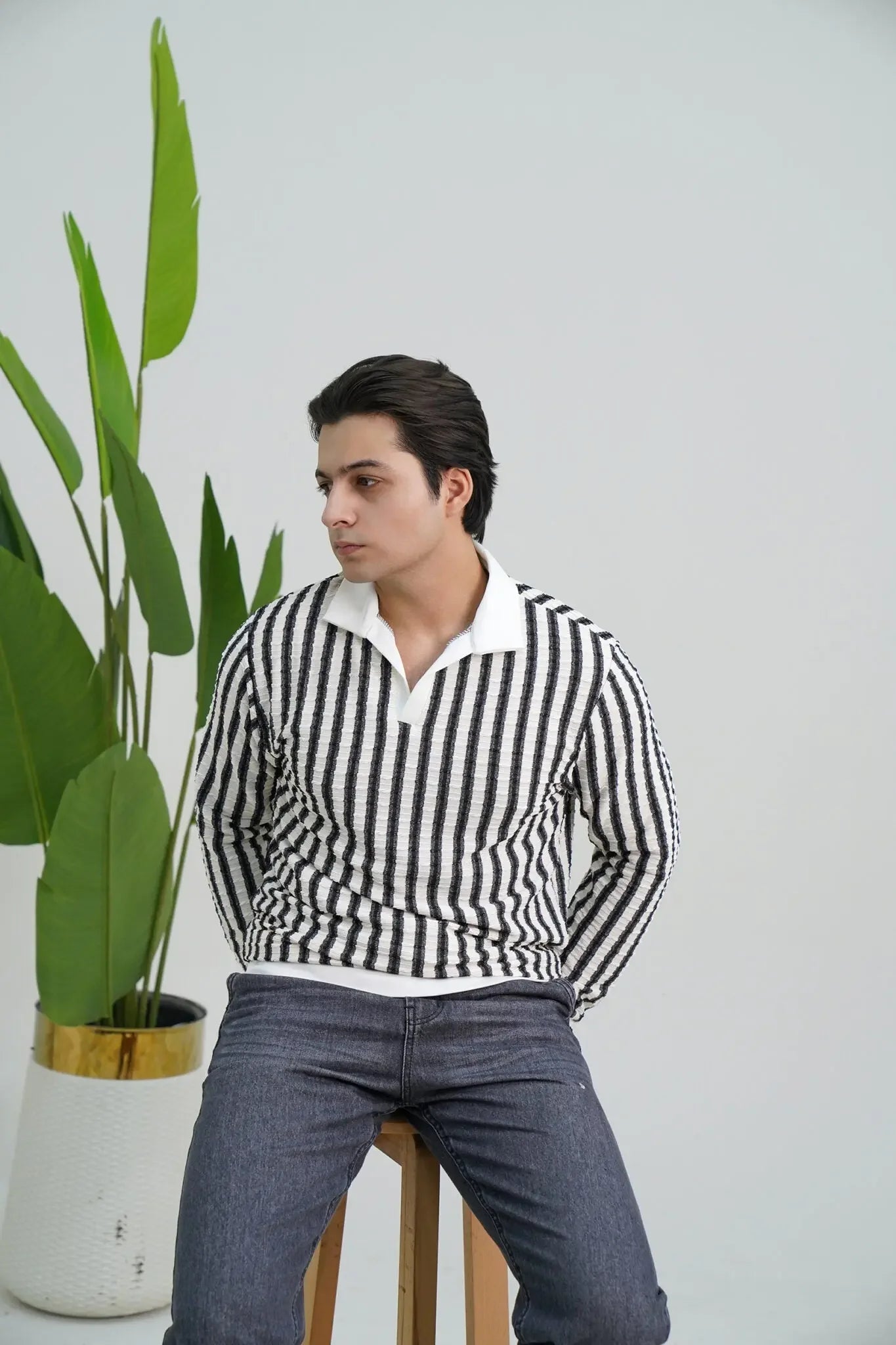 Shirt Black & Off-White Stripes - Pasand Hai