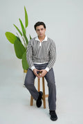 Pair Pent Blackish Blue Shirt Black & Off-White Stripes - Pasand Hai