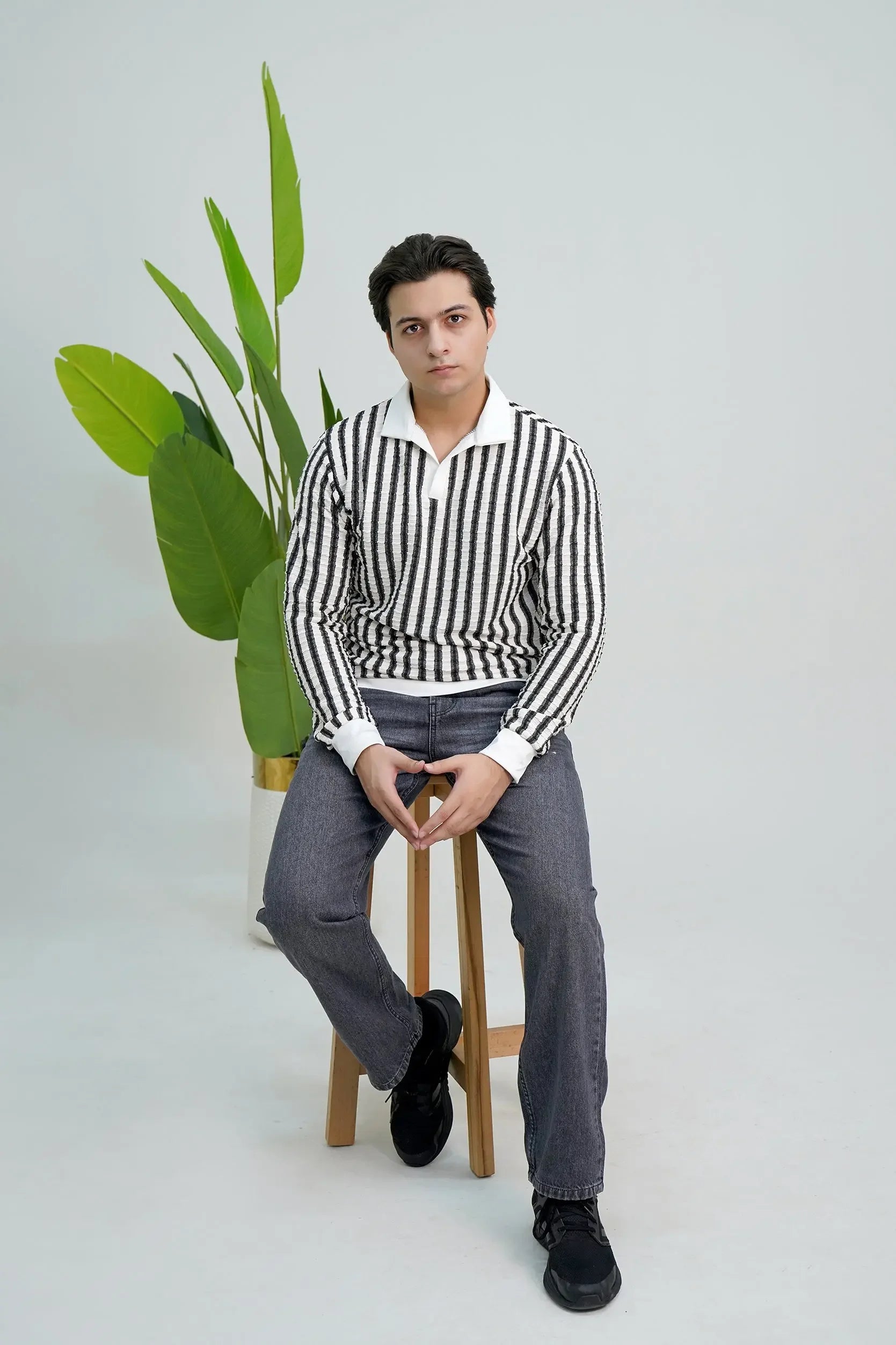 Pair Pent Blackish Blue Shirt Black & Off-White Stripes - Pasand Hai