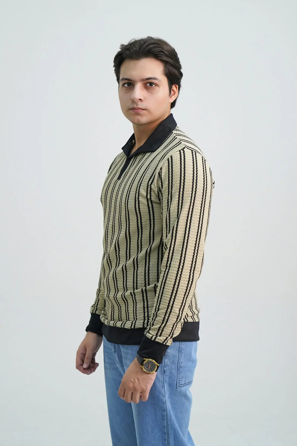 Pair Pent Sky Blue Shirt Beige & Black Stripes - Pasand Hai