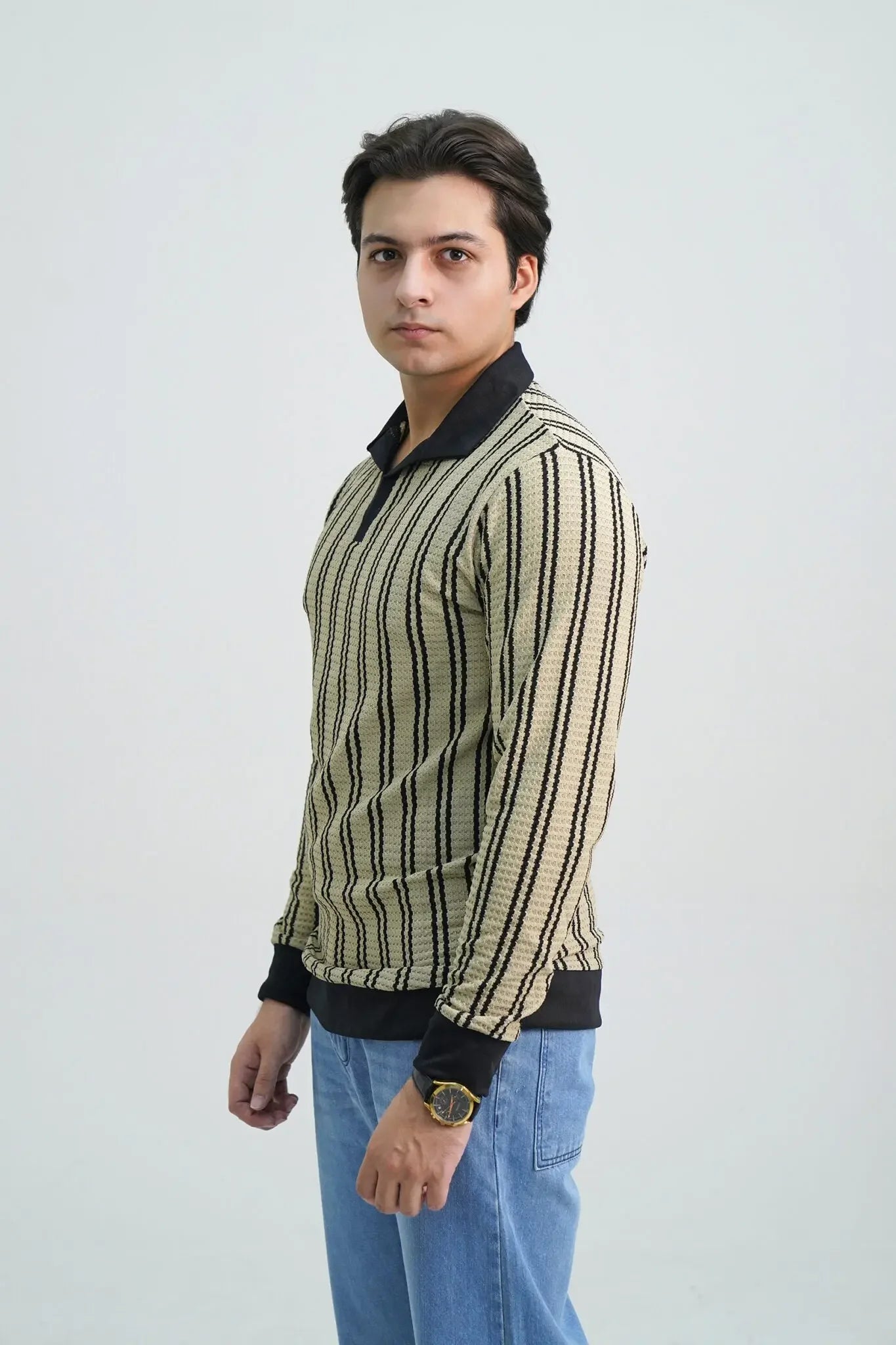 Pair Pent Sky Blue Shirt Beige & Black Stripes - Pasand Hai