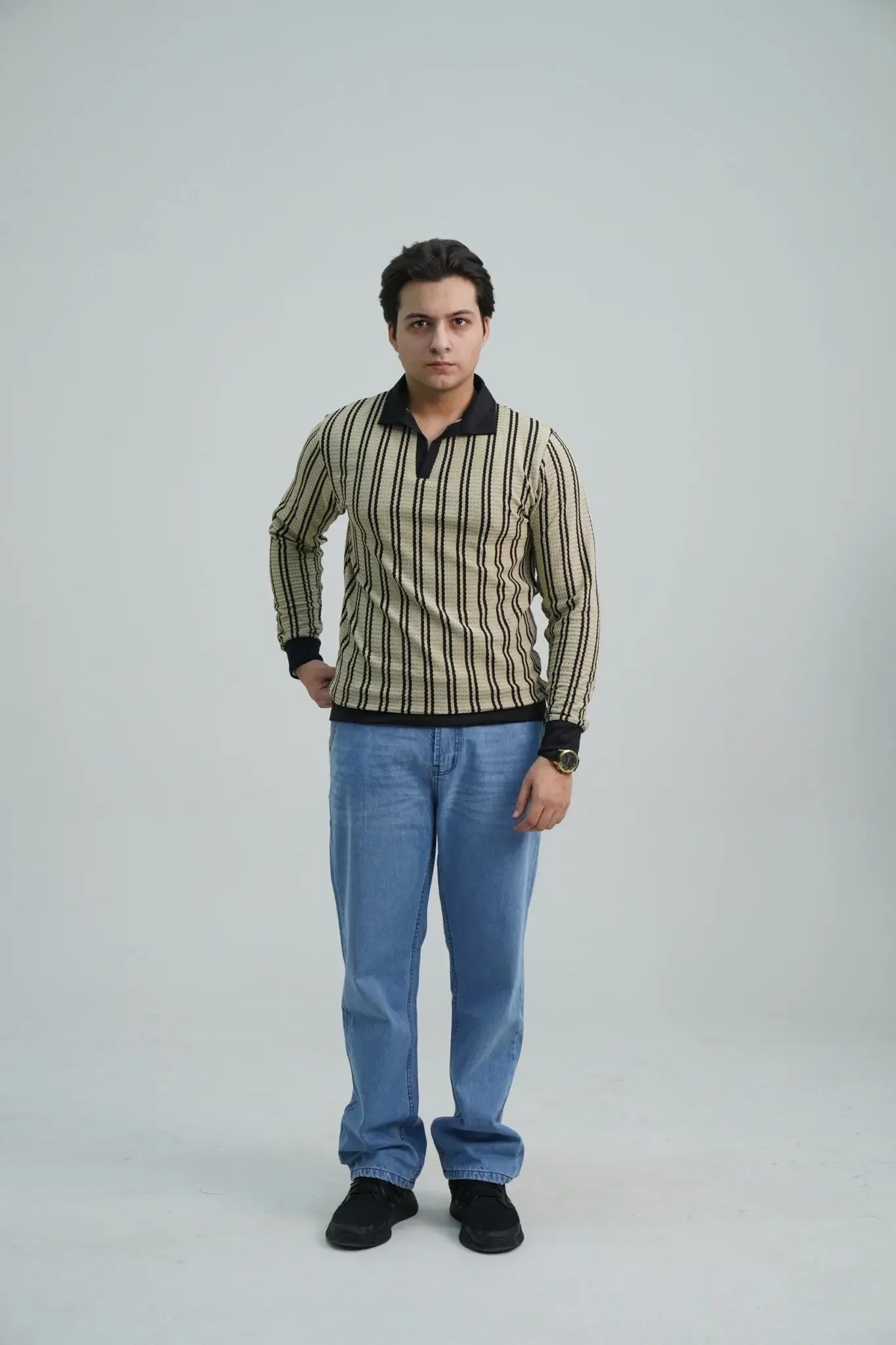 Pair Pent Sky Blue Shirt Beige & Black Stripes - Pasand Hai