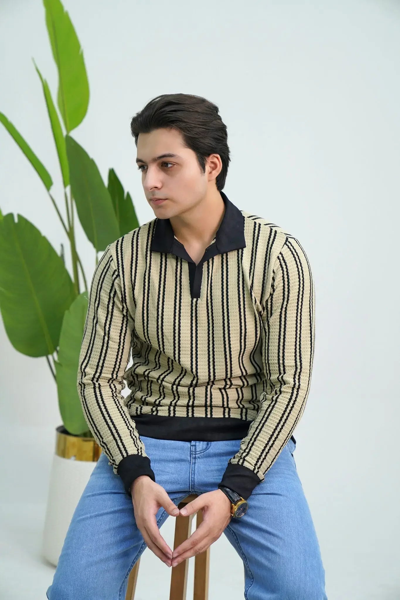 Shirt Beige & Black Stripes - Pasand Hai