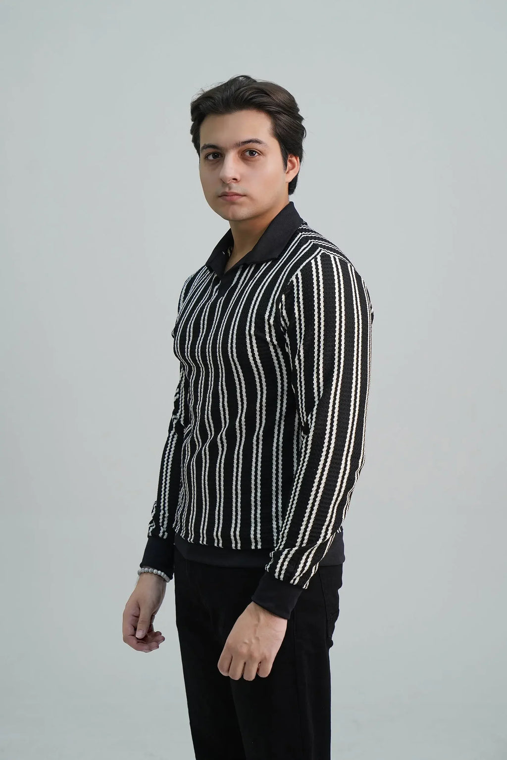 Pair Pent Pure Black Shirt Black with White Stripes - Pasand Hai