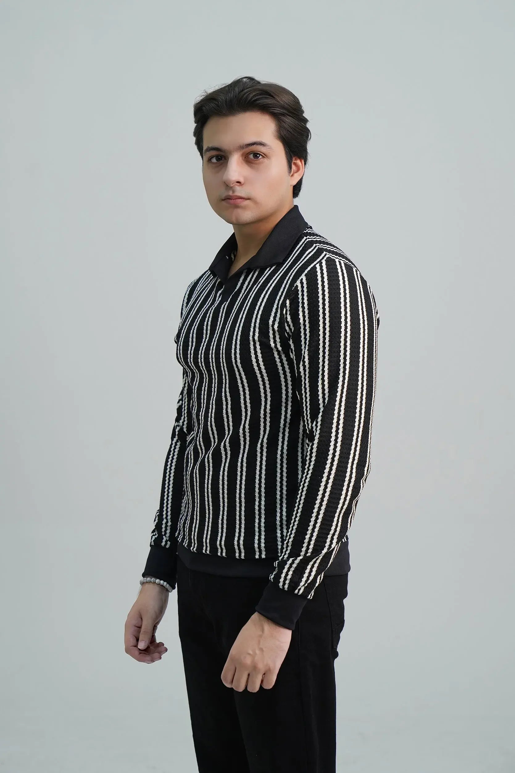 Pair Pent Pure Black Shirt Black with White Stripes - Pasand Hai