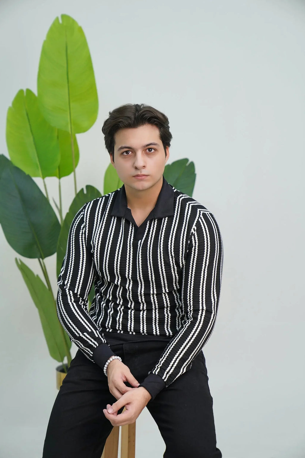 Pair Pent Pure Black Shirt Black with White Stripes - Pasand Hai