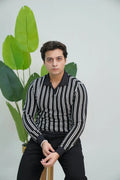 Pair Pent Pure Black Shirt Black with White Stripes - Pasand Hai